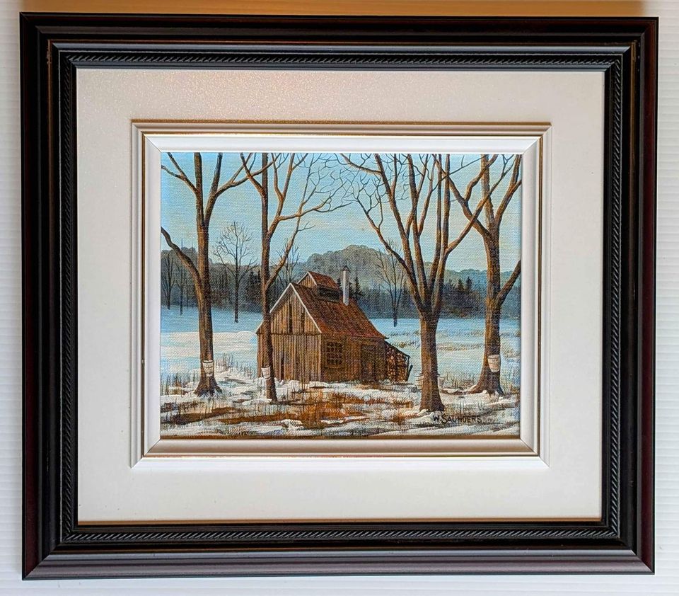 Bill (William) Saunders, Original painting of Sugar Shack in Winter - Canadian Art
