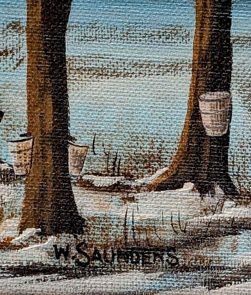 Bill (William) Saunders, Original painting of Sugar Shack in Winter - Canadian Art