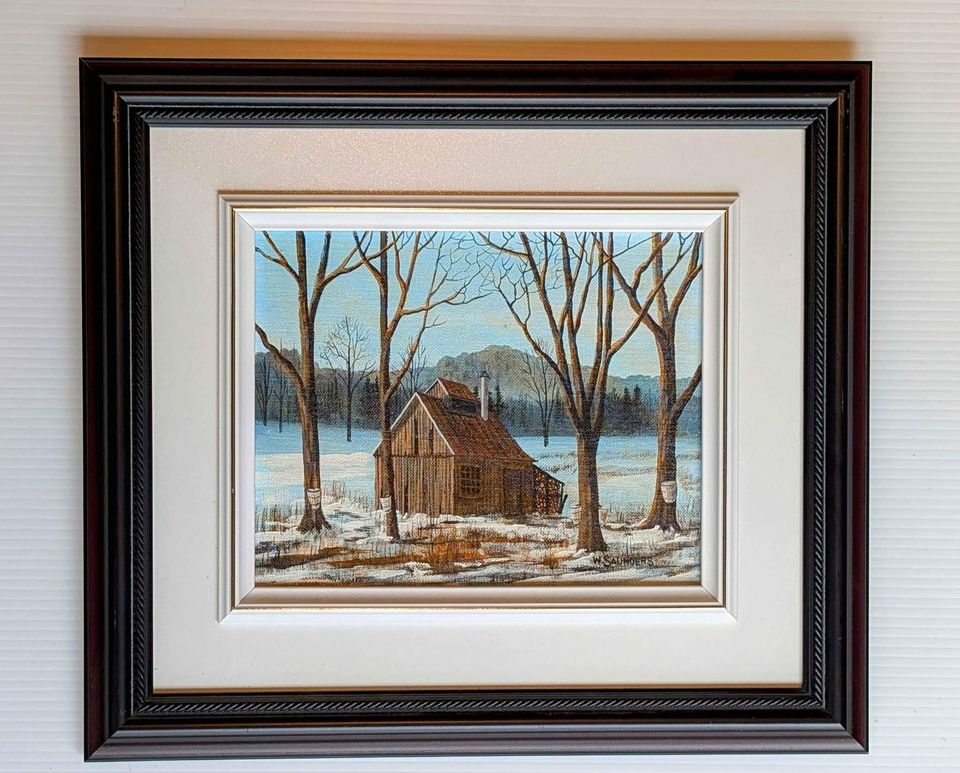Bill (William) Saunders, Original painting of Sugar Shack in Winter - Canadian Art