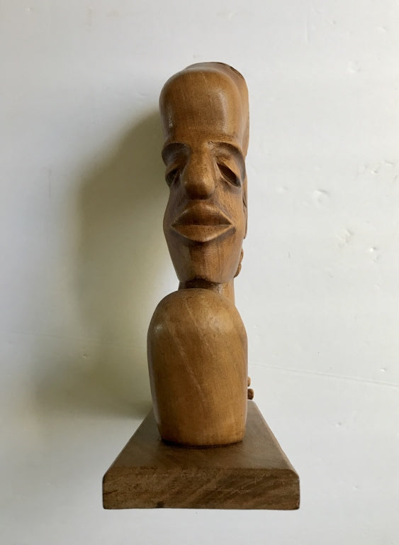 Wood Statue, Hand Carved Double Sided Male/Female Bust