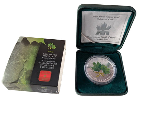 Silver Maple Leaf Coloured Coin (2002) in Case with COA