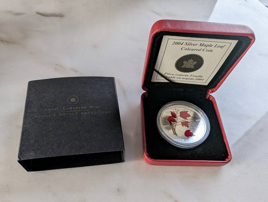 Silver Maple Leaf Coloured Coin (2004) in Case with COA