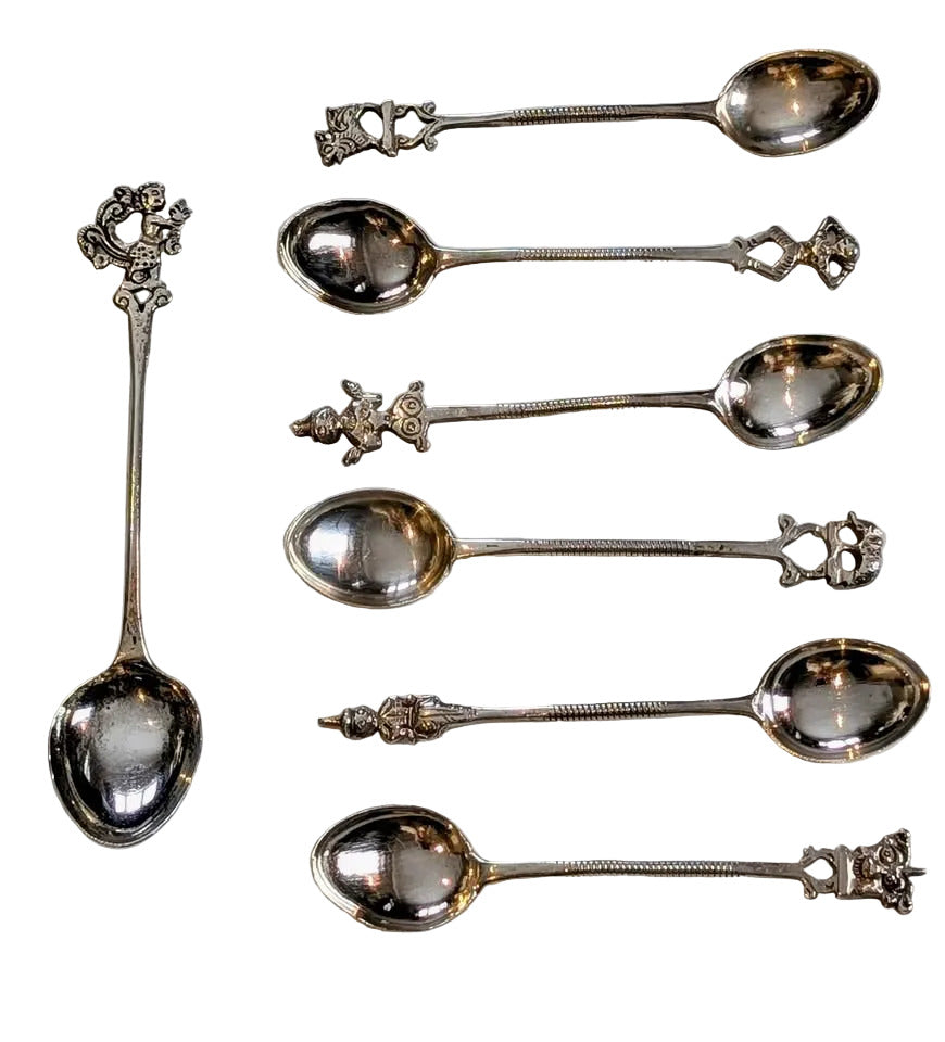 RARE set of 7 Sri Lankan Silver Demitasse Spoons, stamped