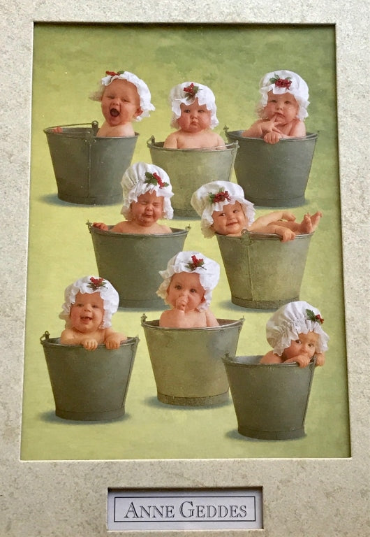 2 Anne Geddes Prints in Wood Frame  - Babies, flowers