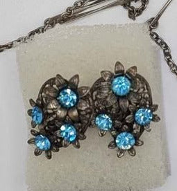 Sparkling Bright Blue Antique Crystal Flower Jewelry Set