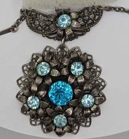 Sparkling Bright Blue Antique Crystal Flower Jewelry Set