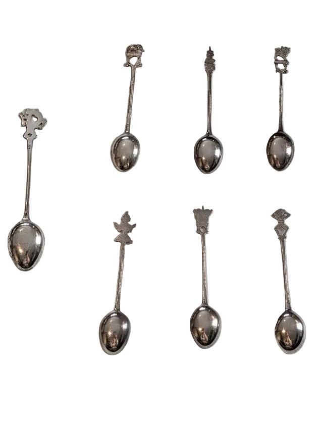 RARE set of 7 Sri Lankan Silver Demitasse Spoons, stamped