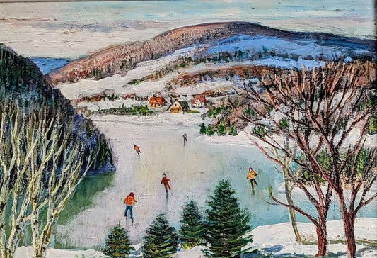 Sydney Berne Oil Painting of Skaters on Echo Lake  - Canadian Art
