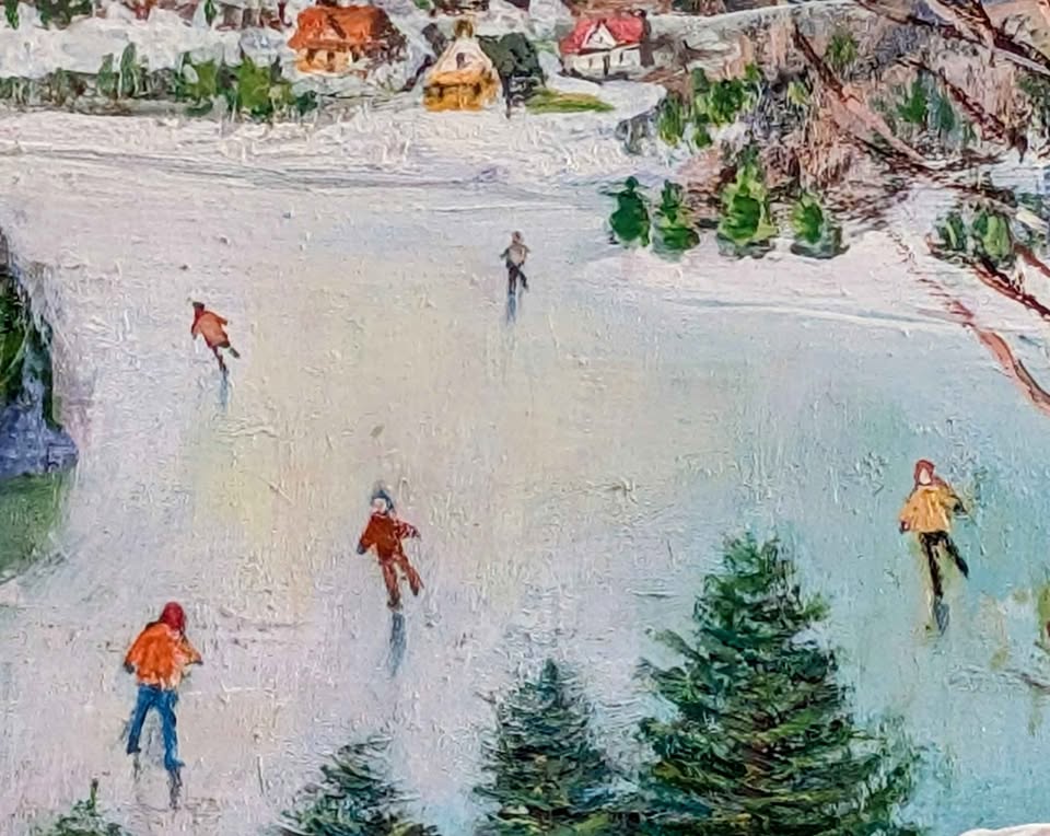 Sydney Berne Oil Painting of Skaters on Echo Lake  - Canadian Art