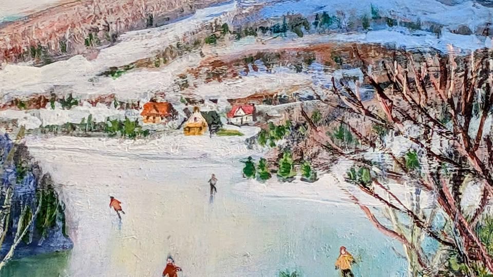 Sydney Berne Oil Painting of Skaters on Echo Lake  - Canadian Art
