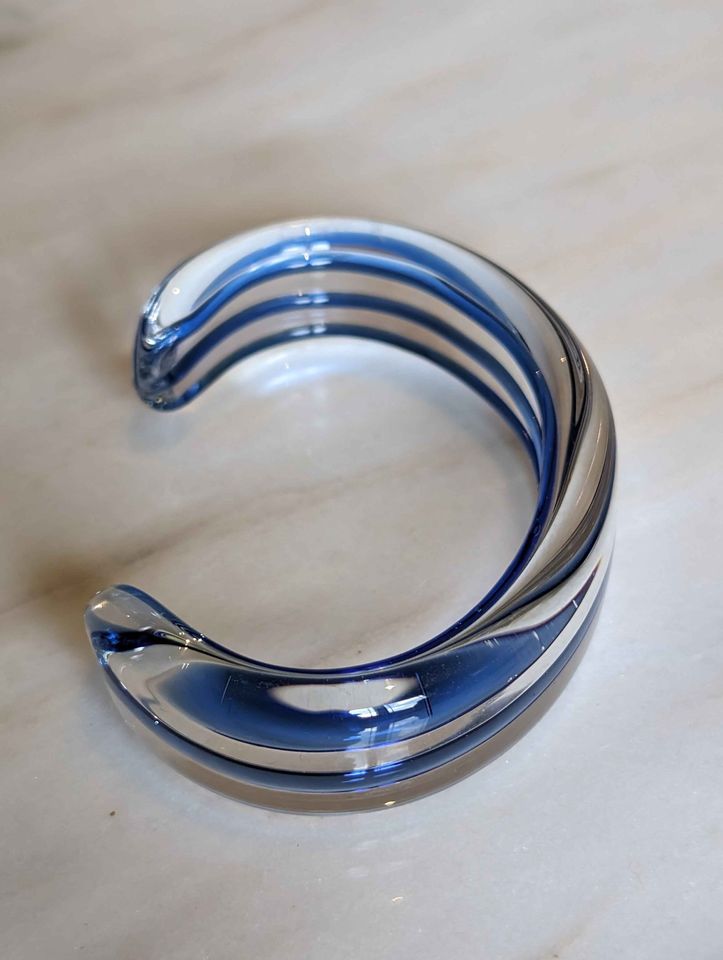 VTG Blown Glass Cuff Bracelet with Blue Stripes