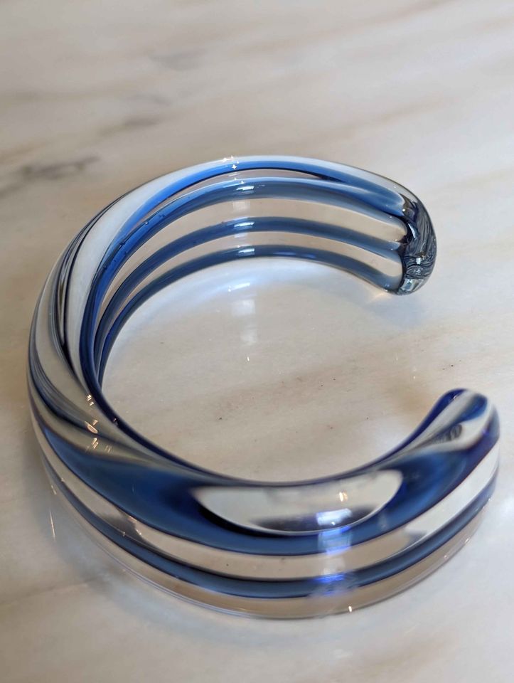 VTG Blown Glass Cuff Bracelet with Blue Stripes