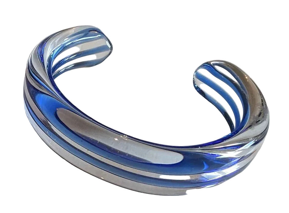 VTG Blown Glass Cuff Bracelet with Blue Stripes