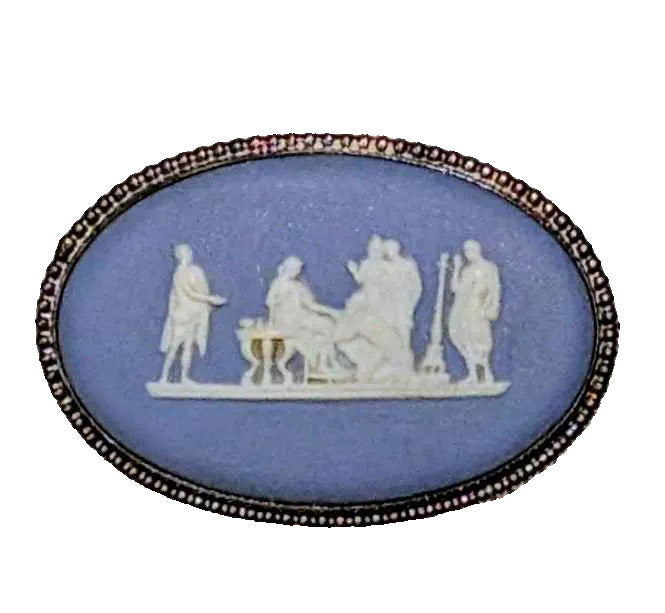VTG Sterling Wedgewood Blue Jasperware Brooch