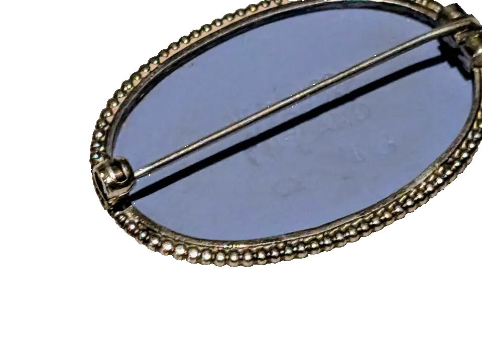 VTG Sterling Wedgewood Blue Jasperware Brooch