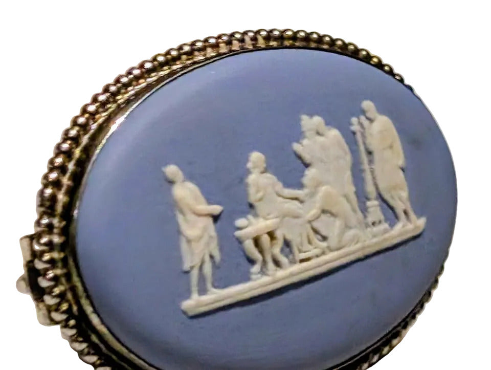 VTG Sterling Wedgewood Blue Jasperware Brooch