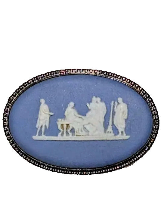 VTG Sterling Wedgewood Blue Jasperware Brooch