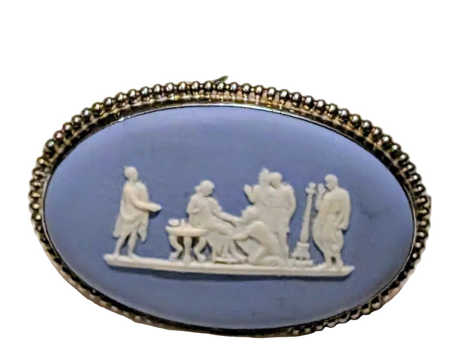 VTG Sterling Wedgewood Blue Jasperware Brooch