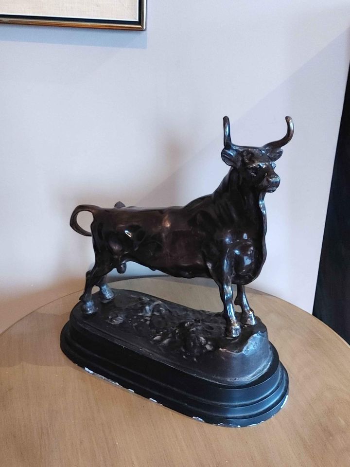 Patinated Bronze Metal Statue of Bull
