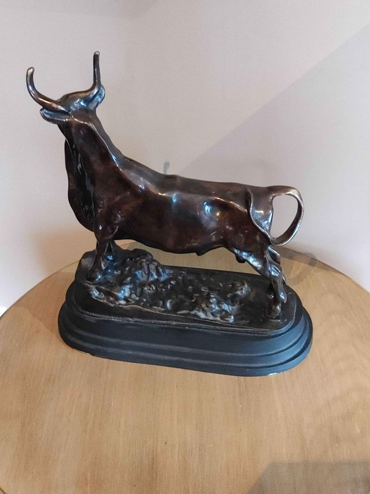 Patinated Bronze Metal Statue of Bull