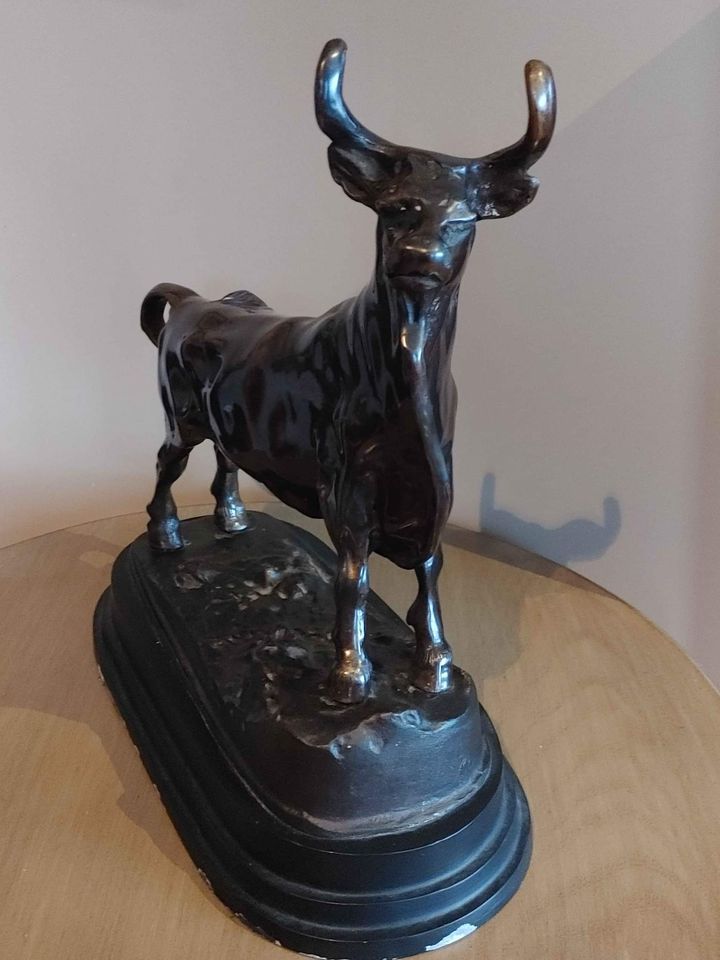 Patinated Bronze Metal Statue of Bull