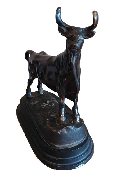Patinated Bronze Metal Statue of Bull