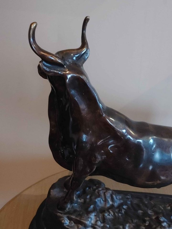 Patinated Bronze Metal Statue of Bull
