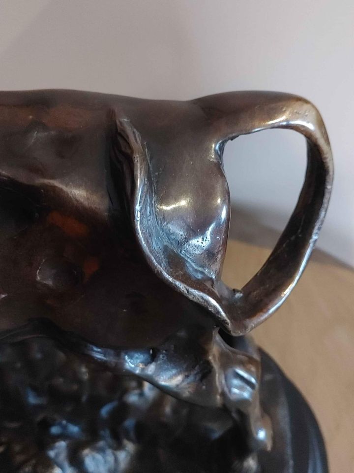 Patinated Bronze Metal Statue of Bull