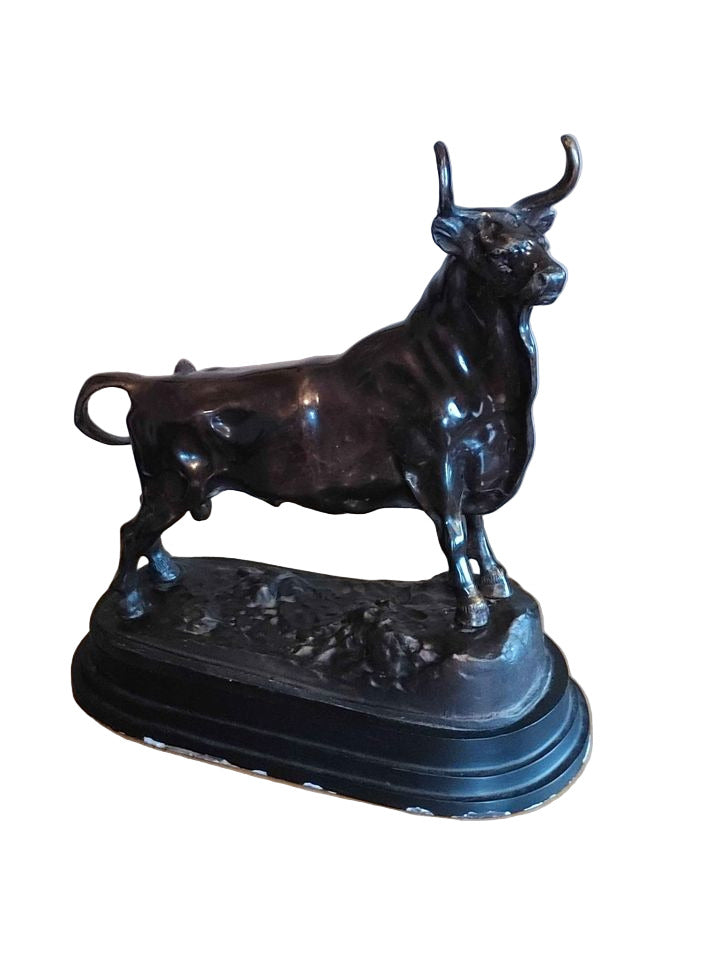 Patinated Bronze Metal Statue of Bull