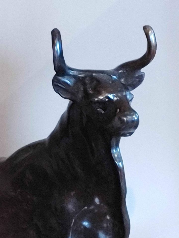 Patinated Bronze Metal Statue of Bull