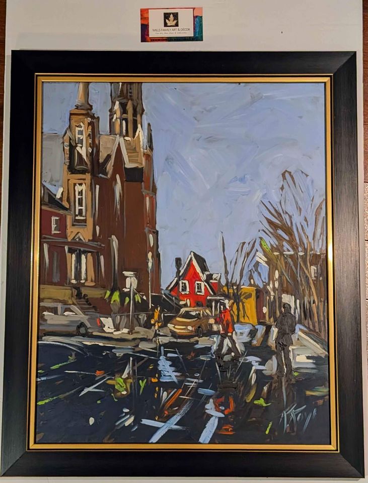 Robert Roy, "Church Street"  Oil Painting  - Canadian/Quebecois Art