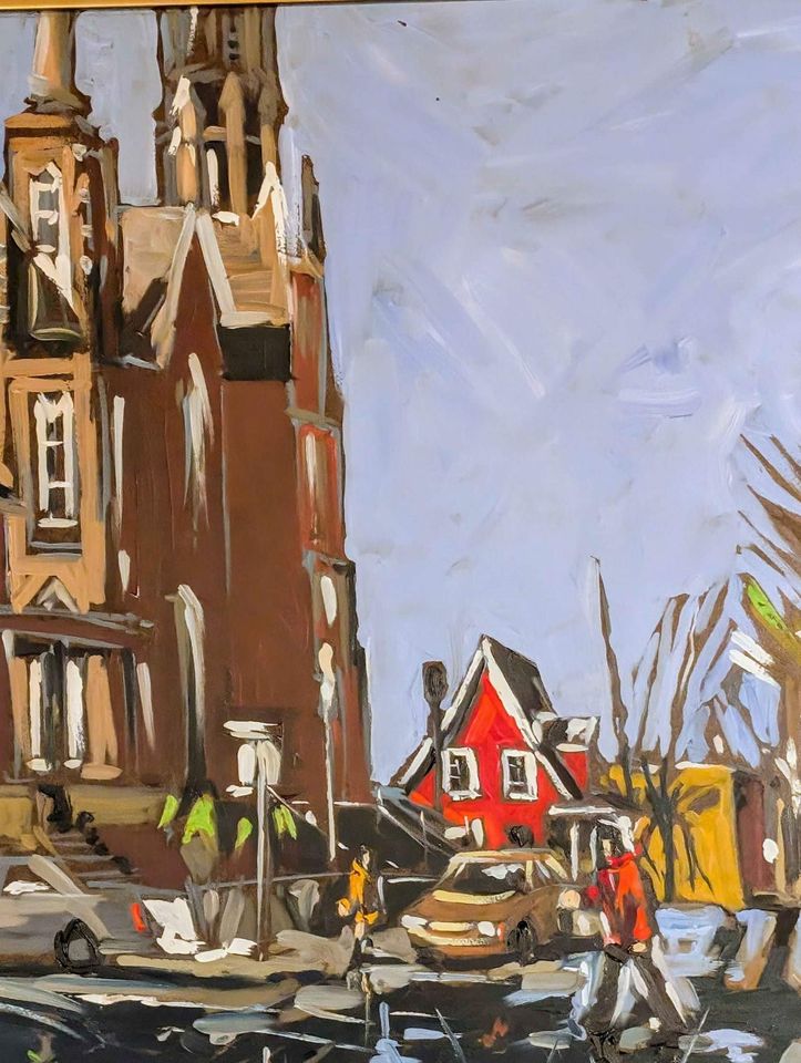 Robert Roy, "Church Street"  Oil Painting  - Canadian/Quebecois Art