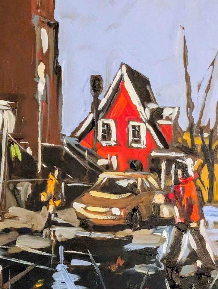 Robert Roy, "Church Street"  Oil Painting  - Canadian/Quebecois Art