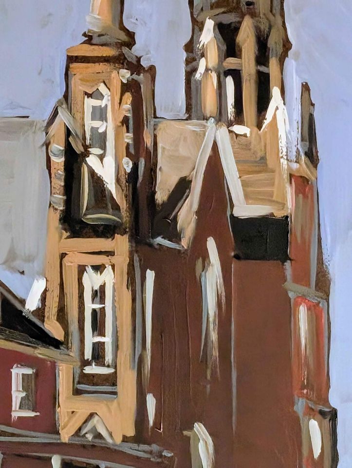 Robert Roy, "Church Street"  Oil Painting  - Canadian/Quebecois Art