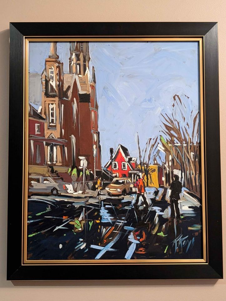 Robert Roy, "Church Street"  Oil Painting  - Canadian/Quebecois Art