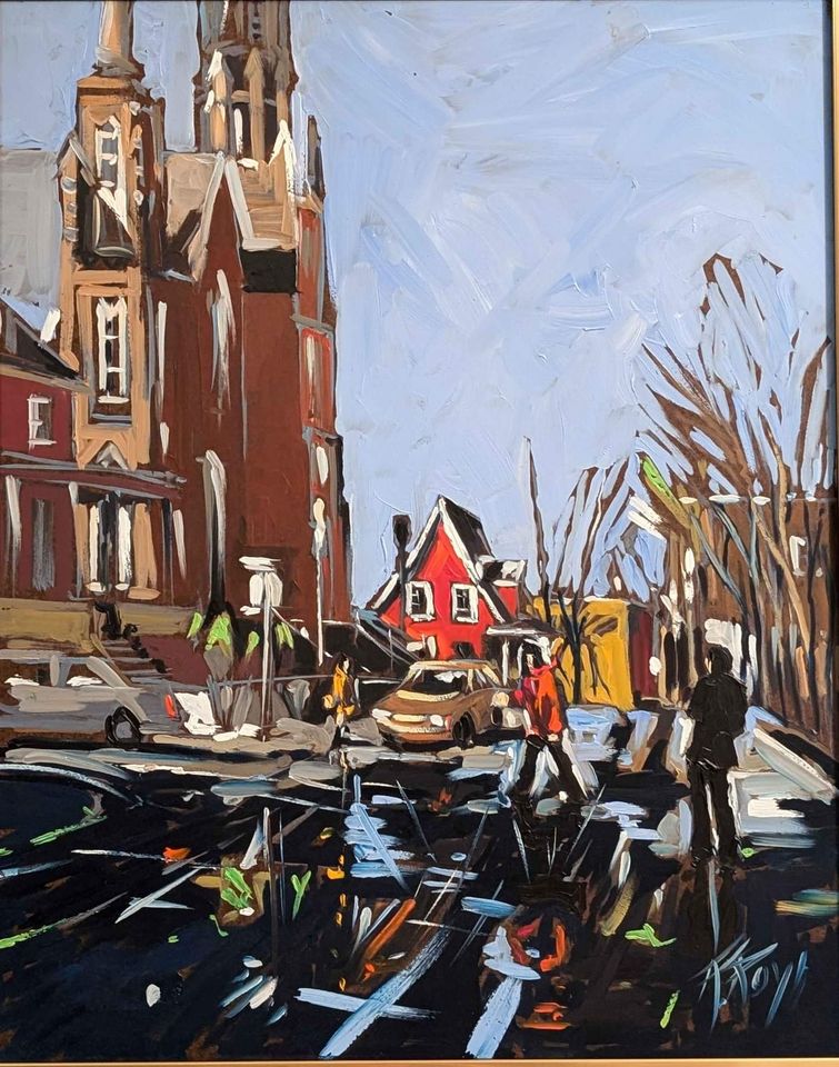 Robert Roy, "Church Street"  Oil Painting  - Canadian/Quebecois Art
