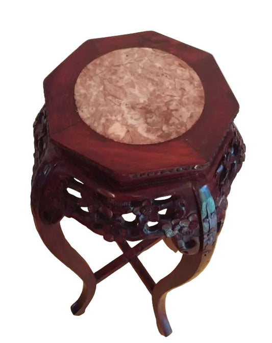 VTG Marble Top & Cherry Wood Plant Stand