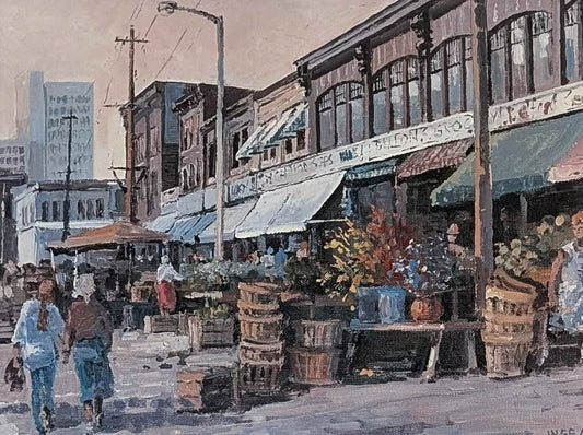 Lg Framed Inge Claussen Print of Byward Market in Ottawa - Canadian Art