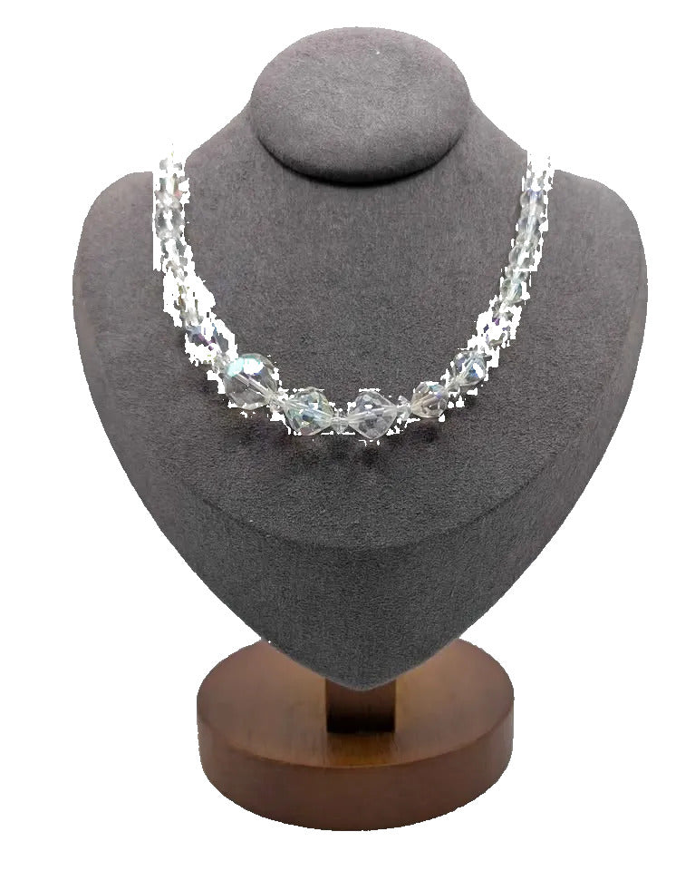 VTG Clear Aurora Borealis Beaded Crystal  Choker Necklace