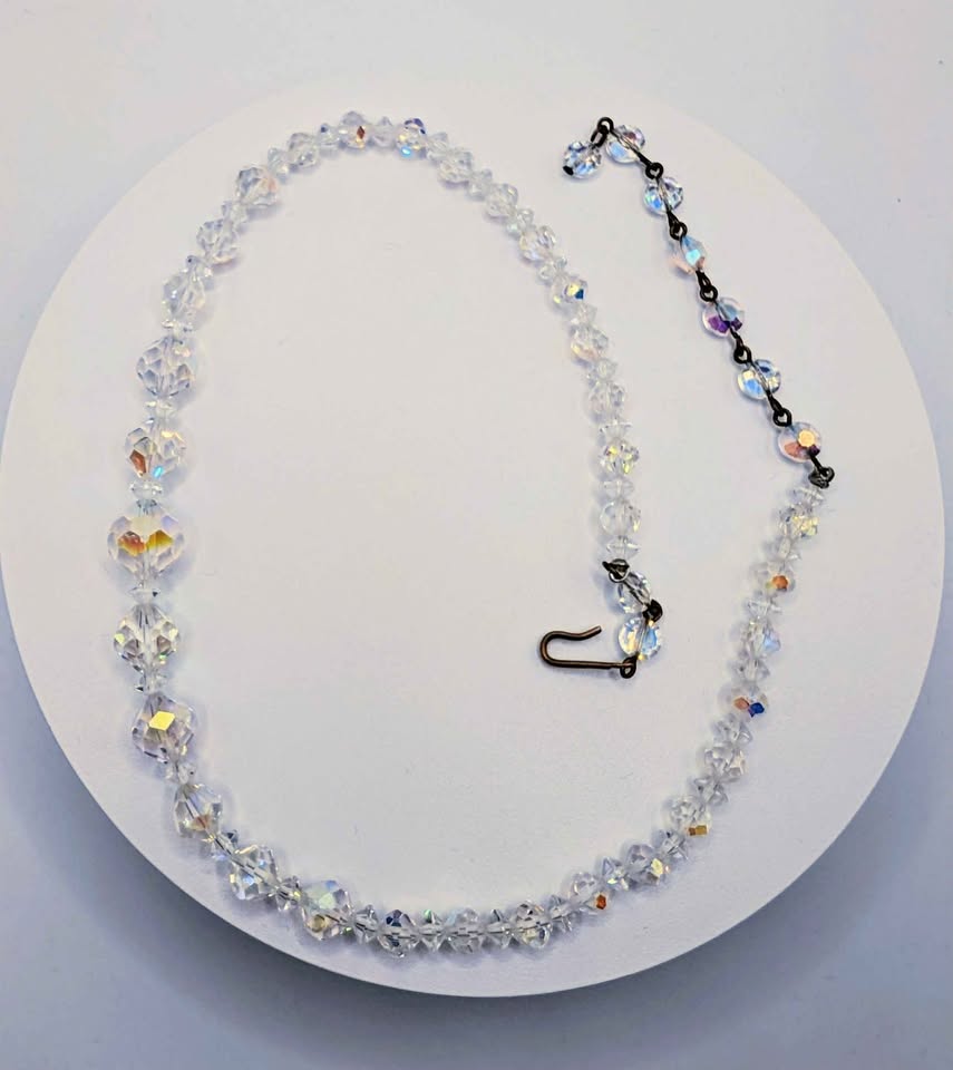 VTG Clear Aurora Borealis Beaded Crystal  Choker Necklace