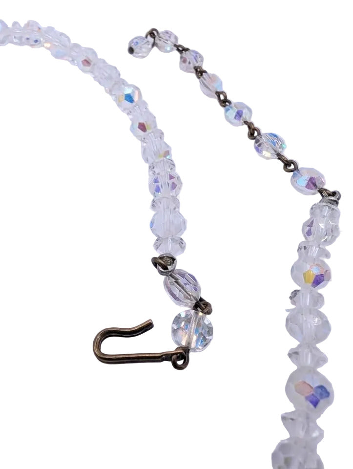 VTG Clear Aurora Borealis Beaded Crystal  Choker Necklace