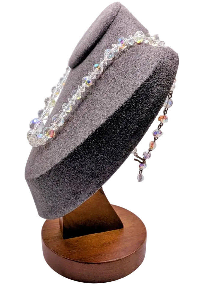 VTG Clear Aurora Borealis Beaded Crystal  Choker Necklace