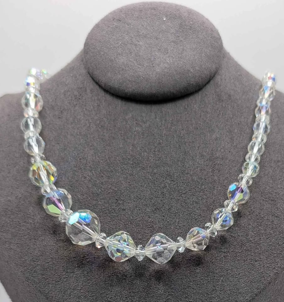 VTG Clear Aurora Borealis Beaded Crystal  Choker Necklace