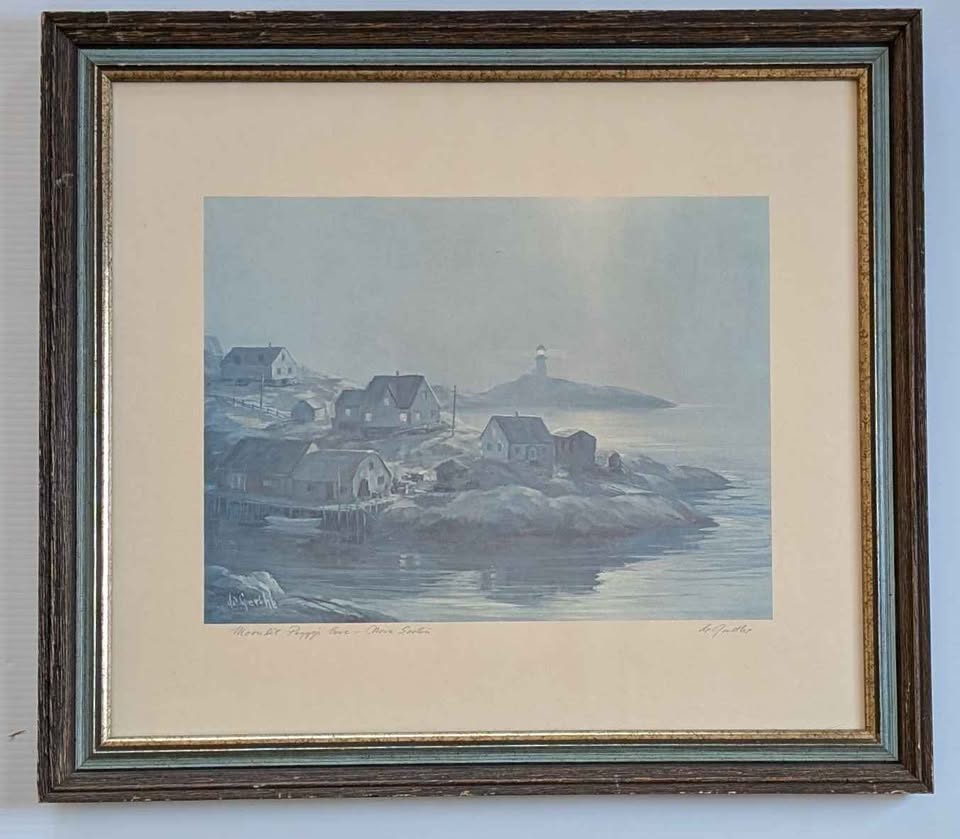 "Moonlit Peggy's Cove", William Degarthe Signed Seascape Print - Canadian Art