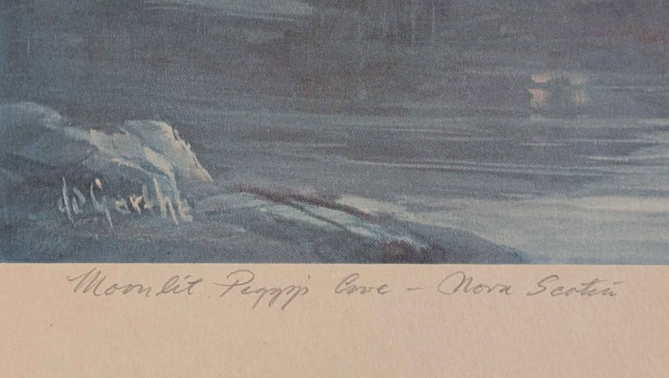 "Moonlit Peggy's Cove", William Degarthe Signed Seascape Print - Canadian Art