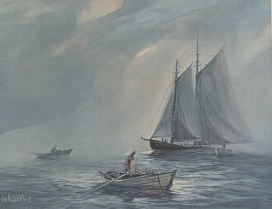 "Picking up the Dories", William Degarthe Signed Seascape Print - Canadian Art