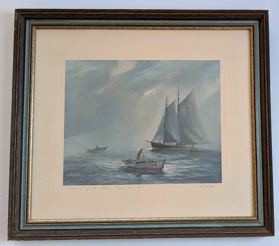 "Picking up the Dories", William Degarthe Signed Seascape Print - Canadian Art