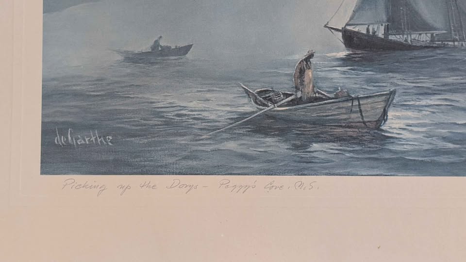 "Picking up the Dories", William Degarthe Signed Seascape Print - Canadian Art