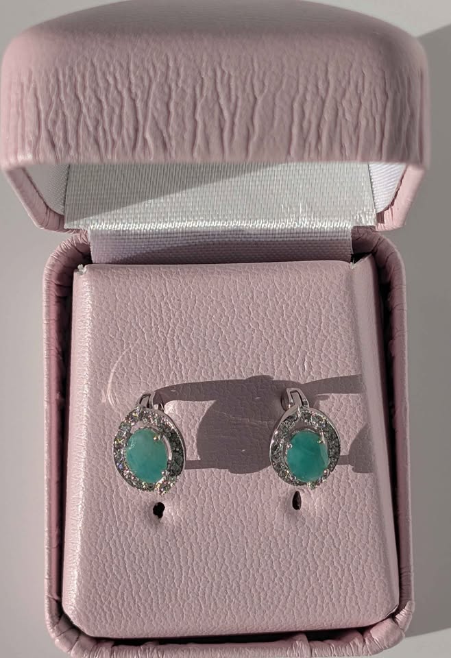 VTG Emerald Earrings in stamped Sterling, decorated with Cubic Zirconiums