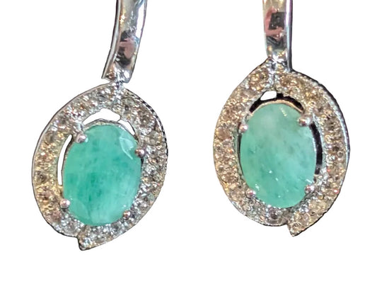 VTG Emerald Earrings in stamped Sterling, decorated with Cubic Zirconiums
